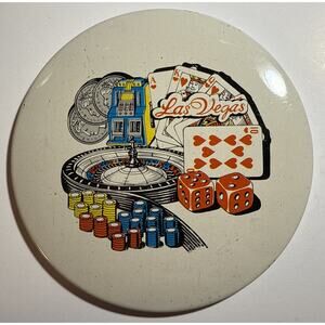 Vintage Las Vegas Gambling Roulette Cards Gambling Themed Pinback Button 3.5" E9